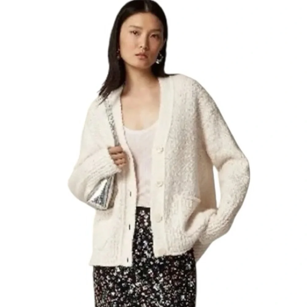 J. CREW ivory Relaxed Cardigan in Textured Yarn oversized boxy fit NWOT - Large - Picture 2 of 11